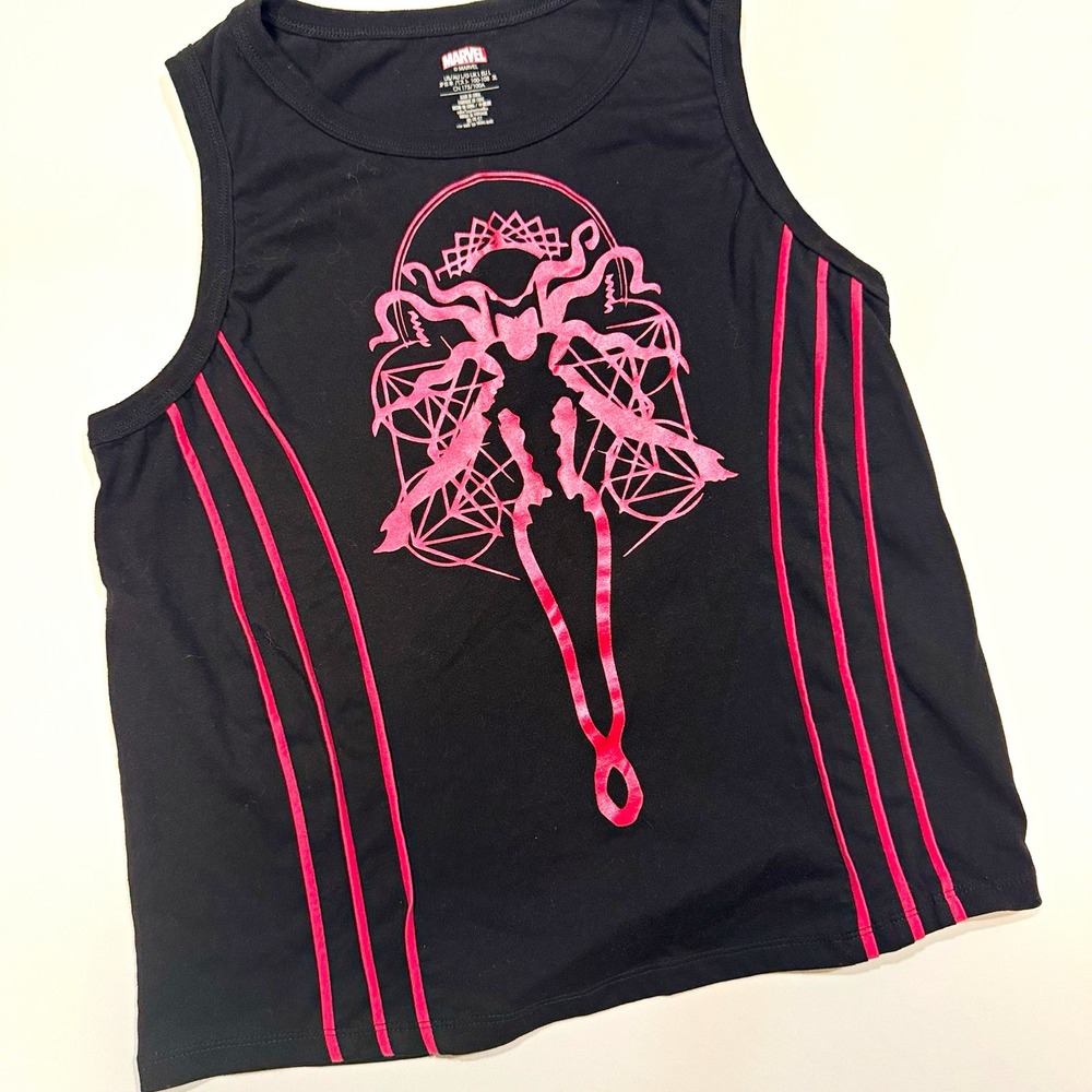 Marvel Spider-Man Black Tank Top with Pink Graphic Print Sleeveless Size L
